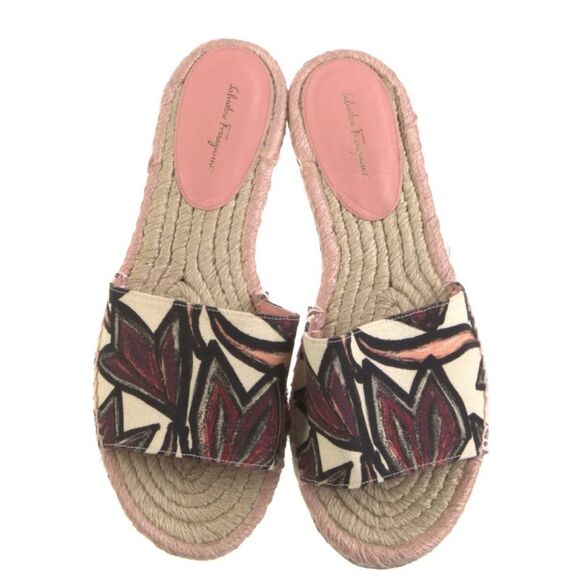 Salvatore Ferragamo pink floral canvas espadrille slides Women's Size 10.5 - Picture 5 of 12